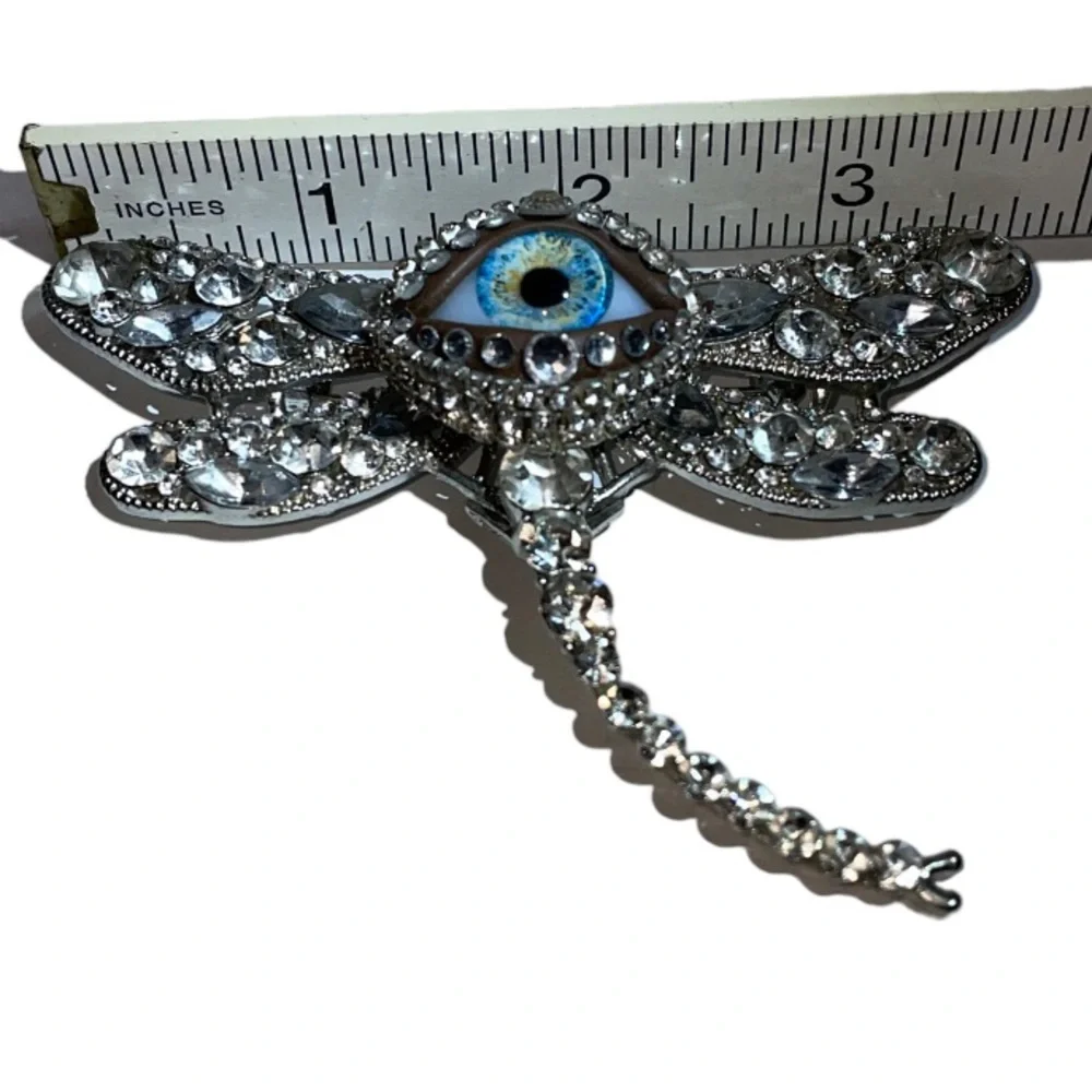 Dragonfly & Eye of Protection Brooch Pendant Handmade Glass Iris & Rhinestones